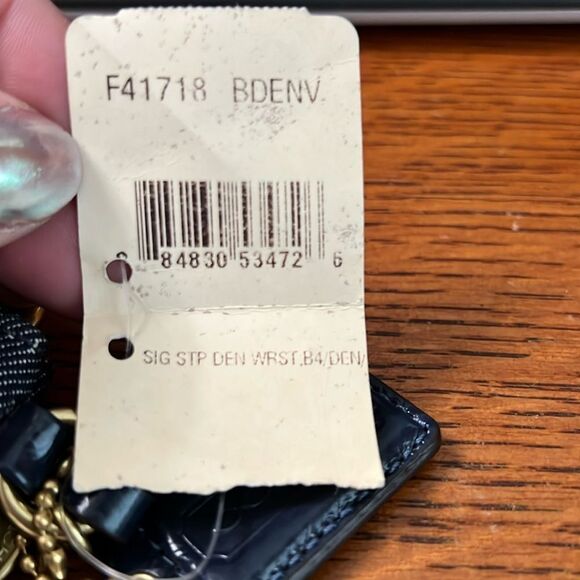 NWT Coach F41718 Signature Legacy Stripe Denim Wristlet Pouch - Picture 3 of 16